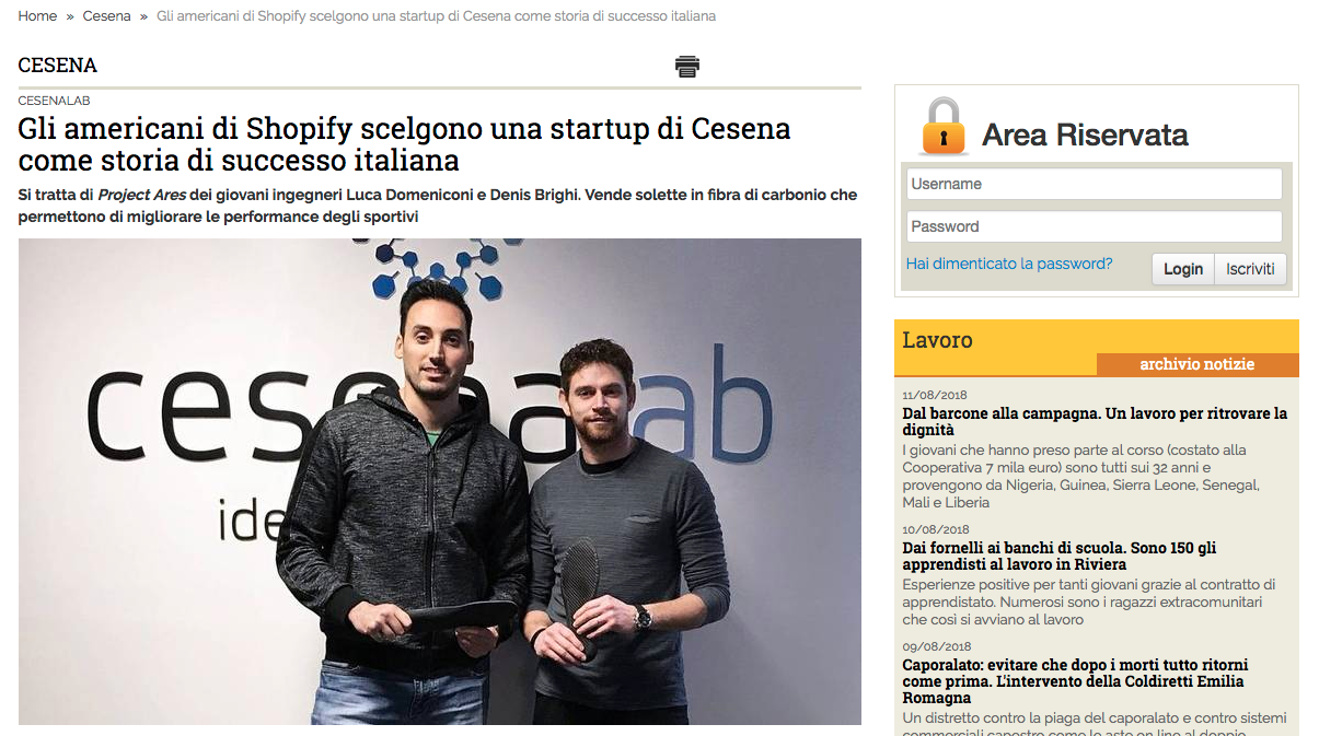 Gli americani di Shopify scelgono Ares come caso di successo. Nella foto Domeniconi Luca e Denis Brighi, i due fondatori.